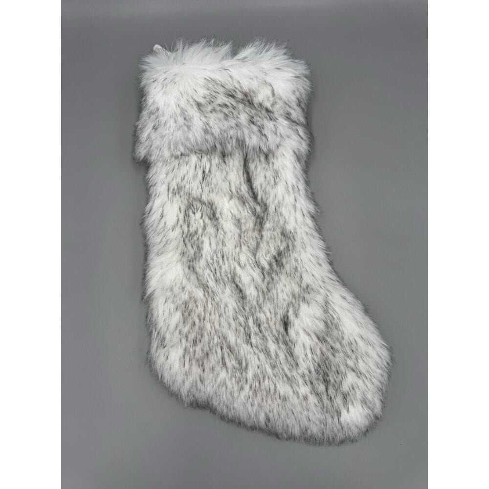 Place & Time Christmas Stocking Faux Fur Plush Cream & Gray Colored